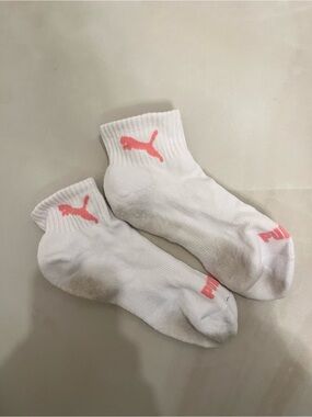 Puma White Ankle Athletic Socks with Pink Logo Accents